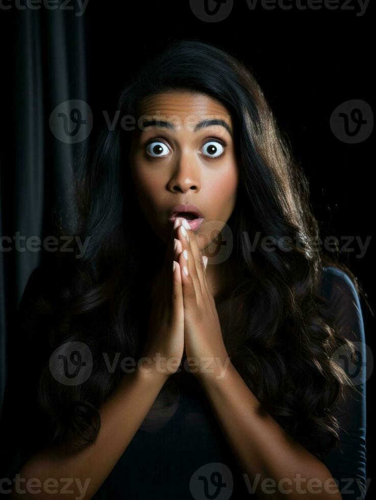 Young woman with African features who appears to be schocked AI Generative photo