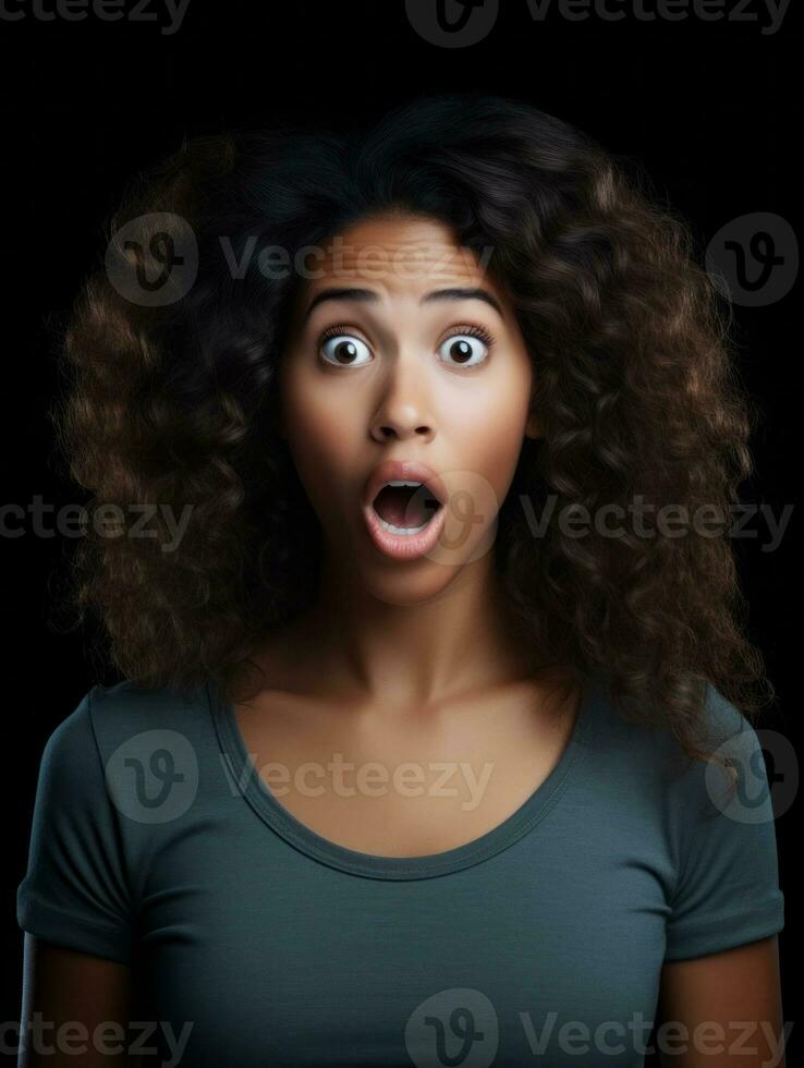 Young woman with African features who appears to be schocked AI Generative photo