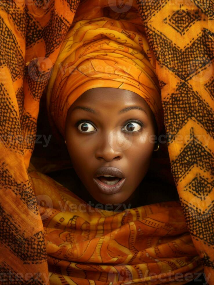 Young woman with African features who appears to be schocked AI Generative photo