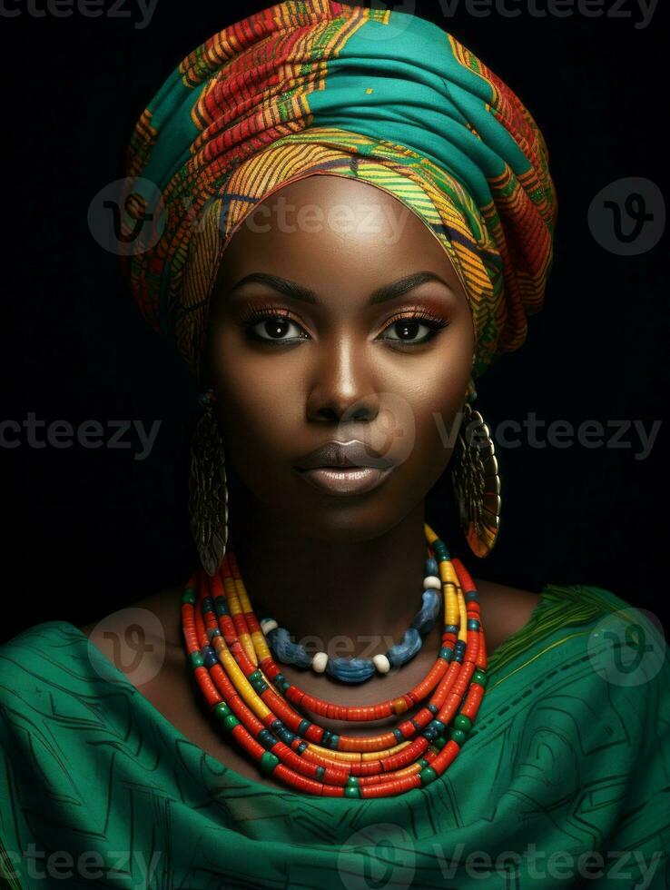 Young woman with African features who appears to be schocked AI Generative photo