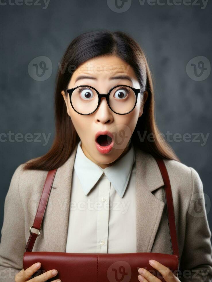 Young woman with Asian features who appears to be schocked AI Generative photo