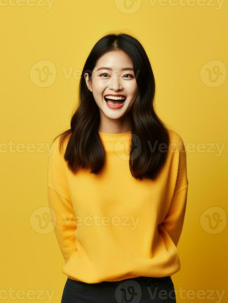 Young woman with Asian features who appears to be schocked AI Generative photo