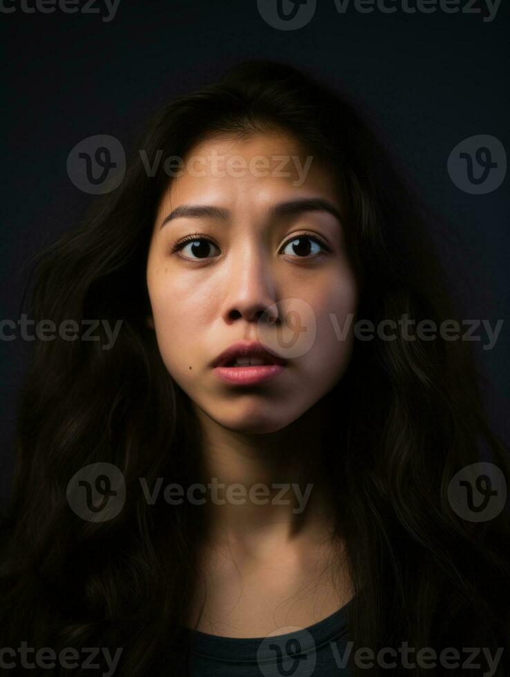 Young woman with Asian features who appears to be schocked AI Generative photo