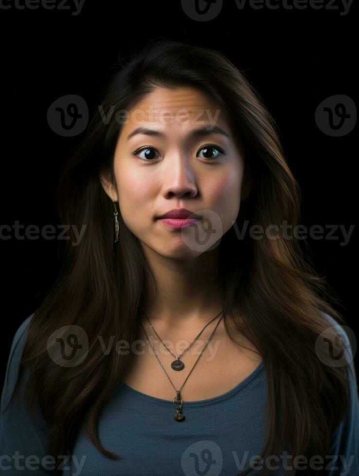 Young woman with Asian features who appears to be schocked AI Generative photo