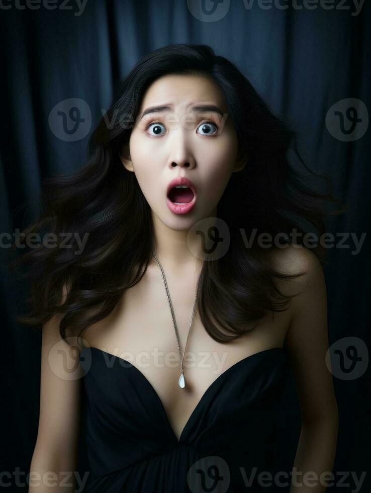 Young woman with Asian features who appears to be schocked AI Generative photo