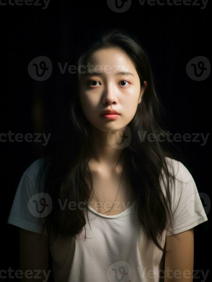 Young woman with Asian features who appears to be schocked AI Generative photo