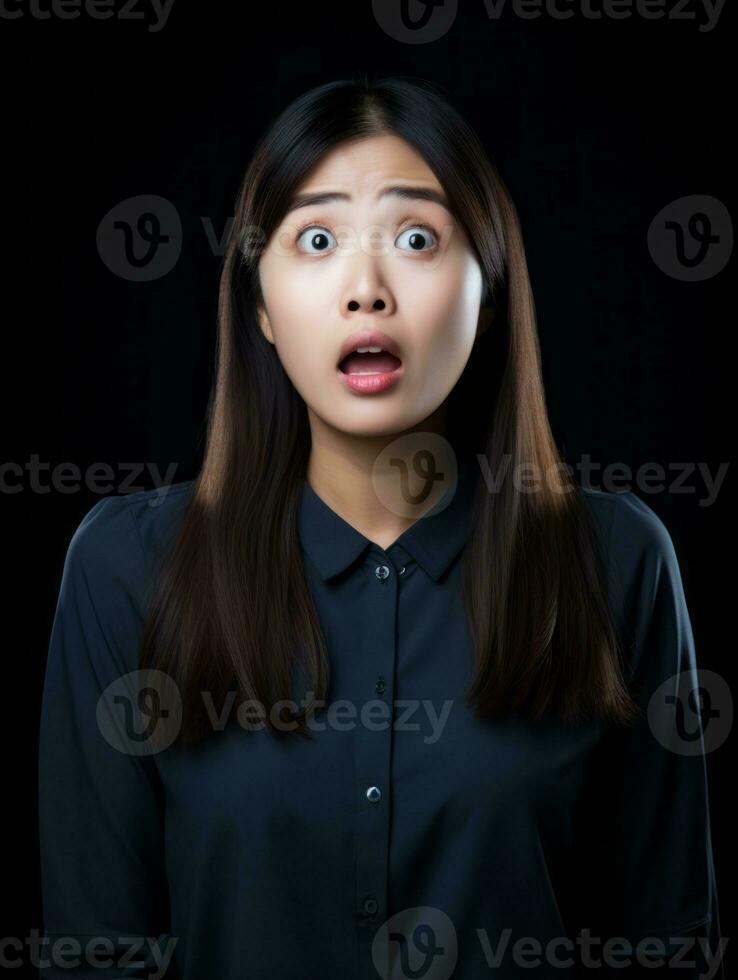 Young woman with Asian features who appears to be schocked AI Generative photo