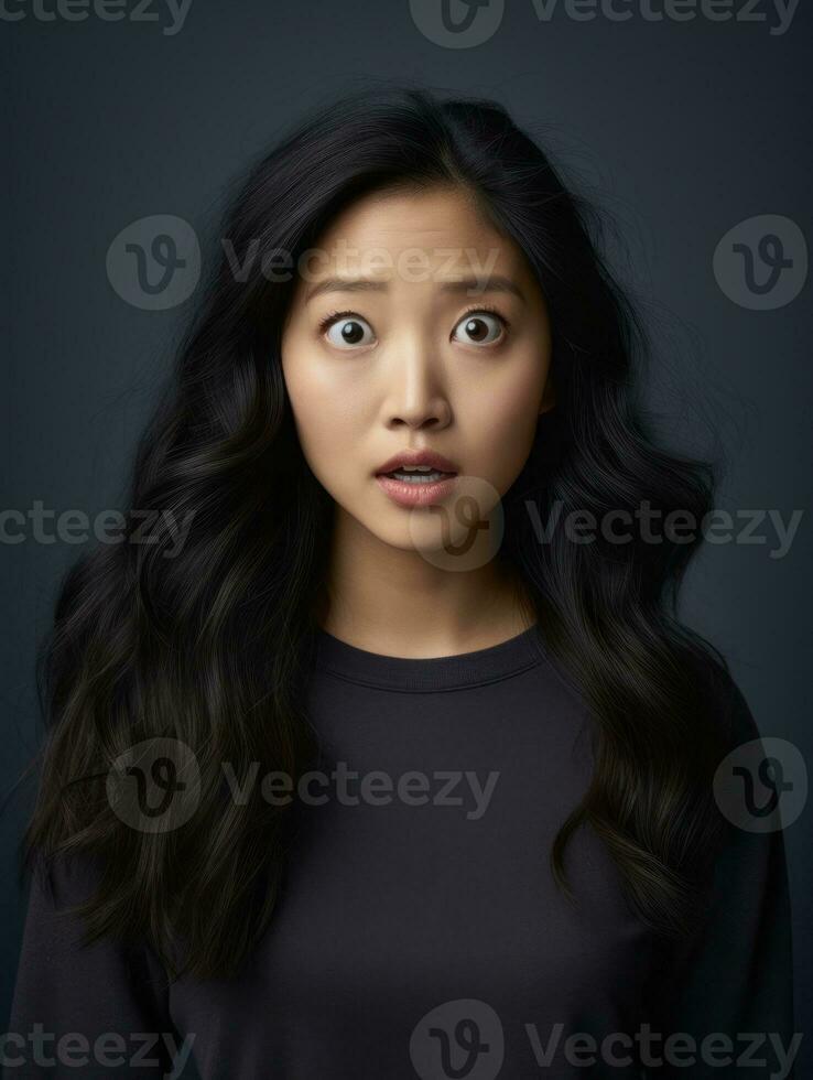 Young woman with Asian features who appears to be schocked AI Generative photo