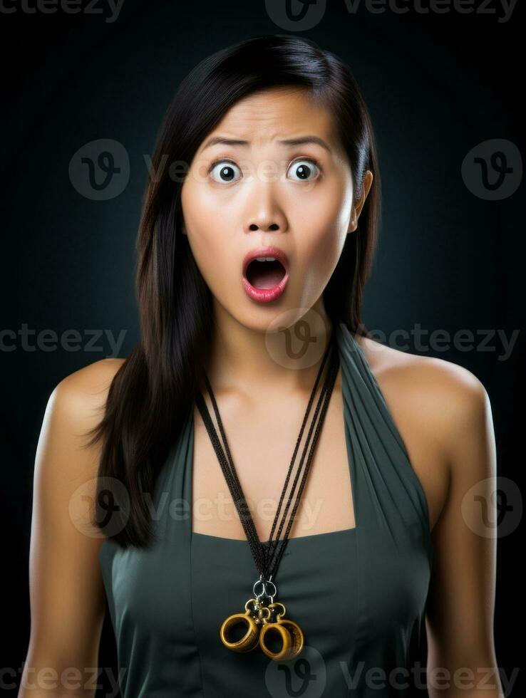 Young woman with Asian features who appears to be schocked AI Generative photo