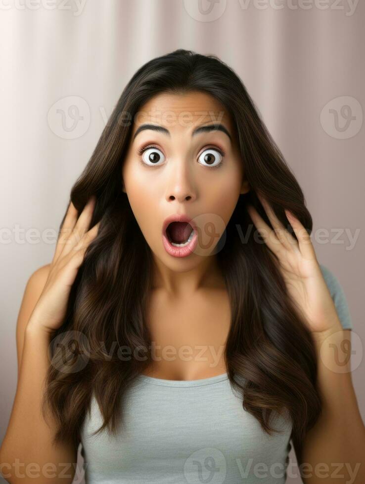 Young woman with Asian features who appears to be schocked AI Generative photo