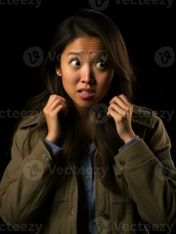 Young woman with Asian features who appears to be schocked AI Generative photo