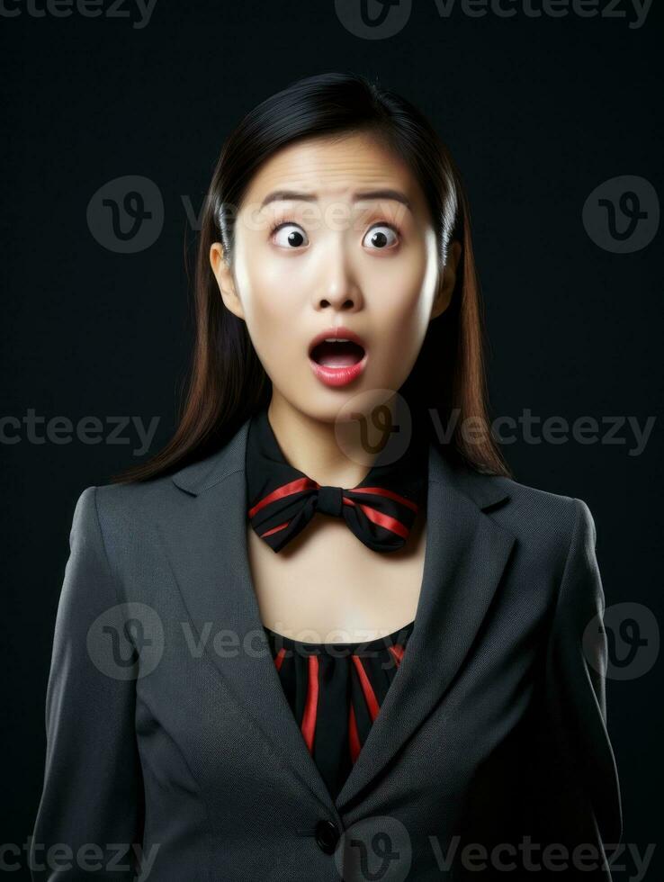 Young woman with Asian features who appears to be schocked AI Generative photo