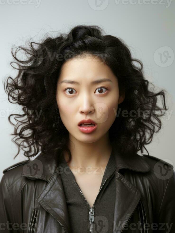 Young woman with Asian features who appears to be schocked AI Generative photo