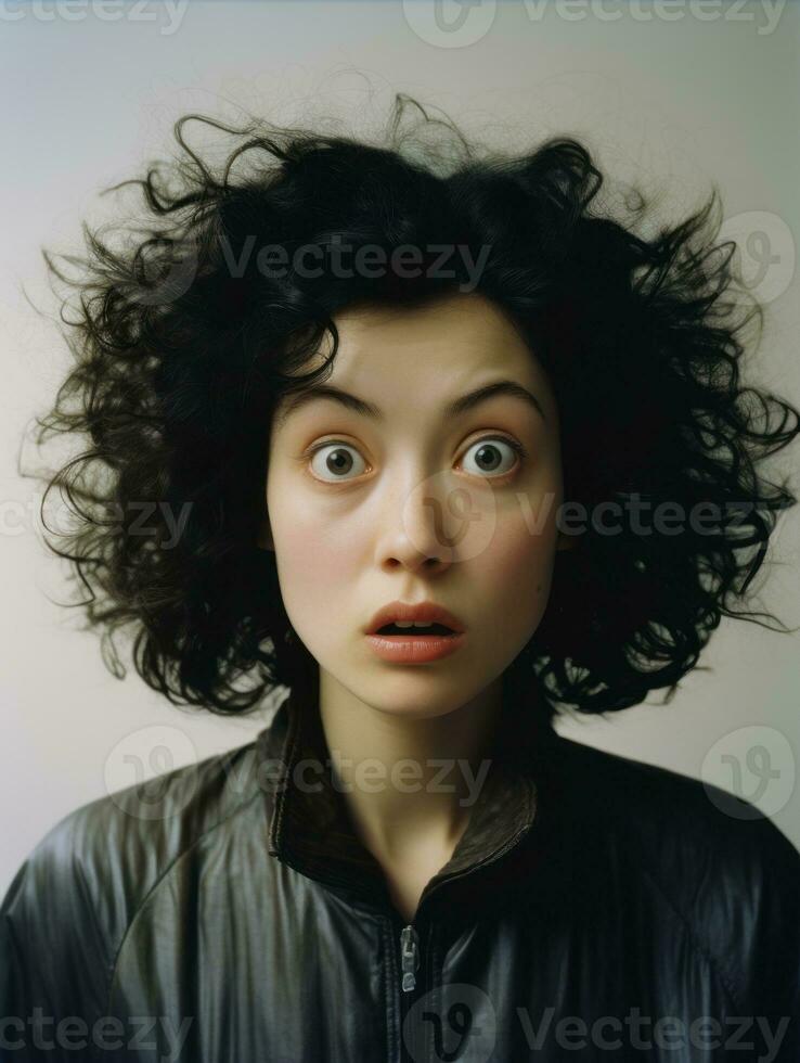 Young woman with Asian features who appears to be schocked AI Generative photo