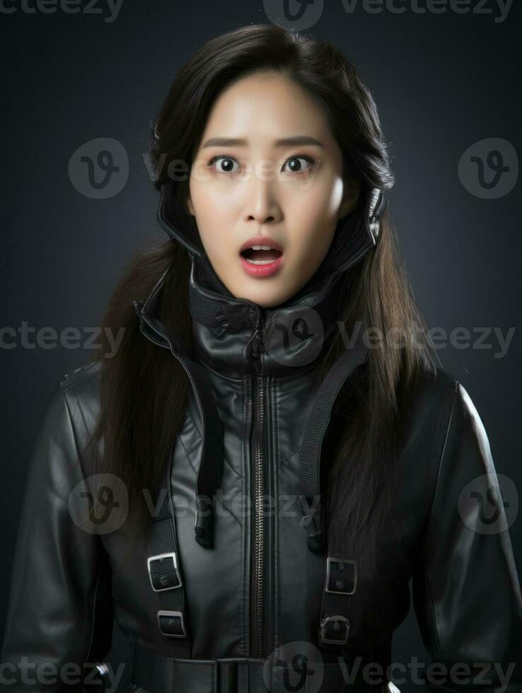 Young woman with Asian features who appears to be schocked AI Generative photo