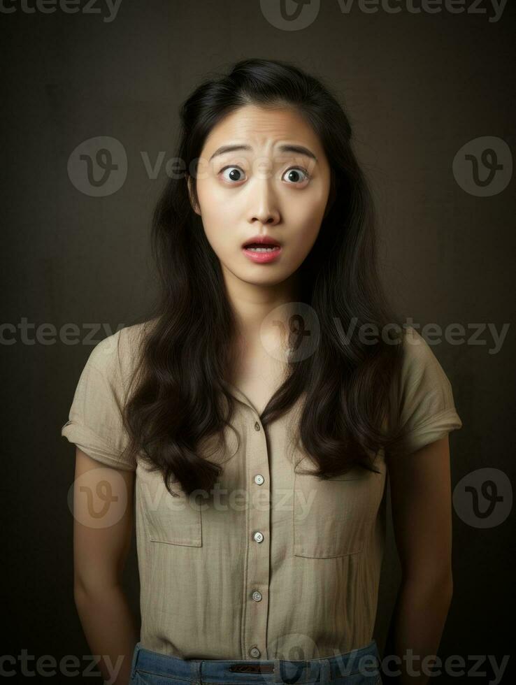 Young woman with Asian features who appears to be schocked AI Generative photo