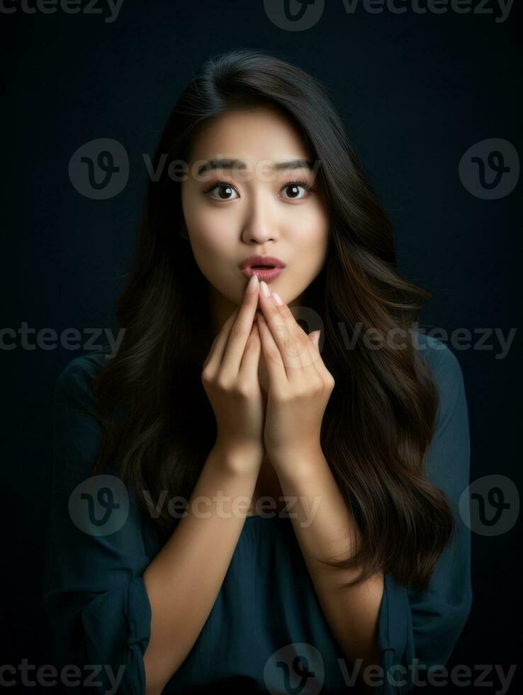 Young woman with Asian features who appears to be schocked AI Generative photo