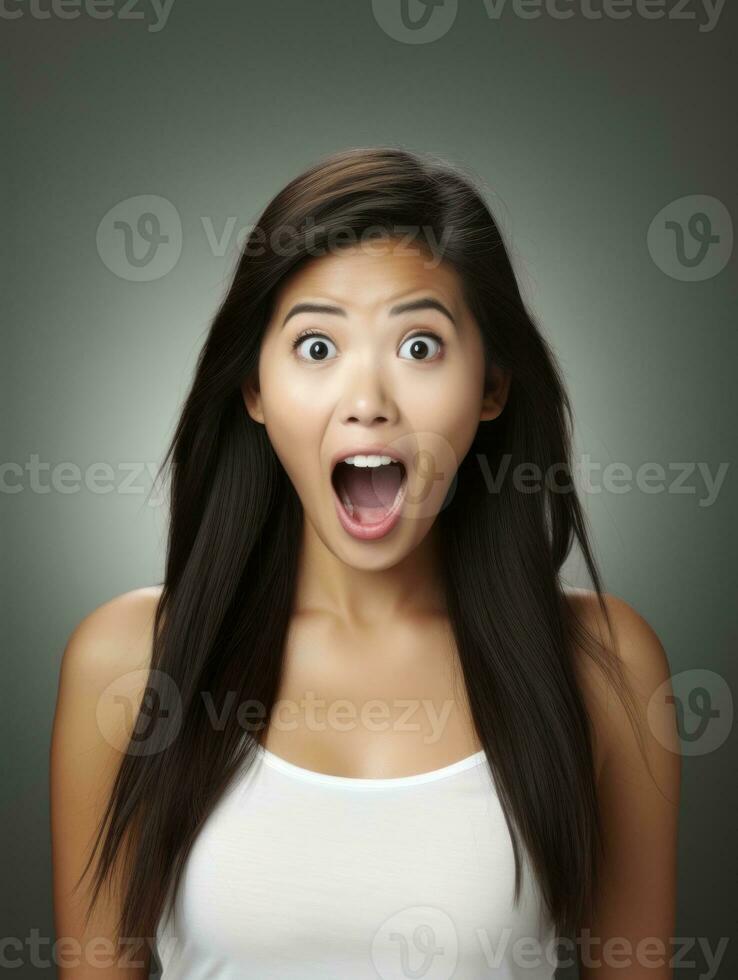 Young woman with Asian features who appears to be schocked AI Generative photo