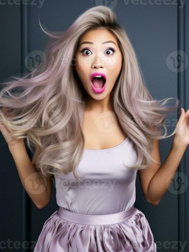 Young woman with Asian features who appears to be schocked AI Generative photo