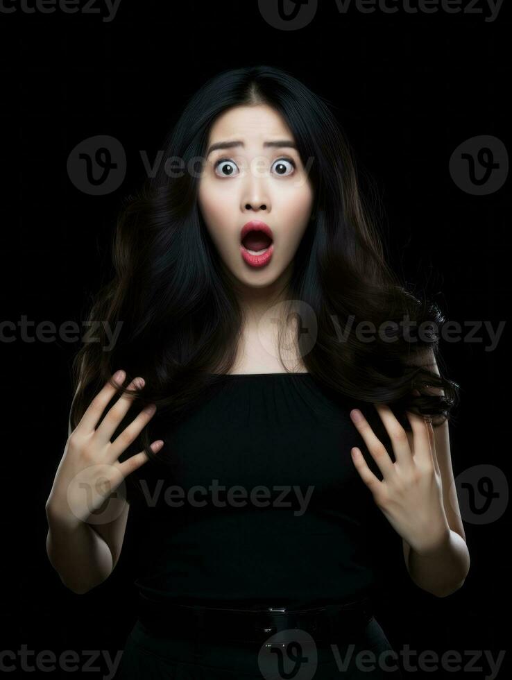 Young woman with Asian features who appears to be schocked AI Generative photo