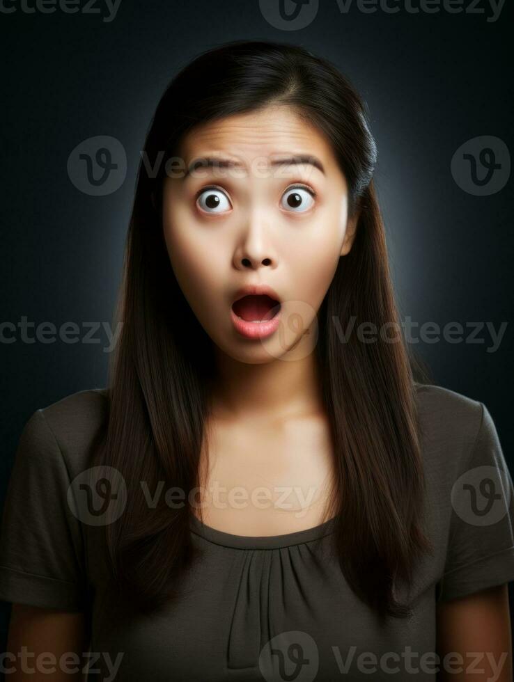 Young woman with Asian features who appears to be schocked AI Generative photo