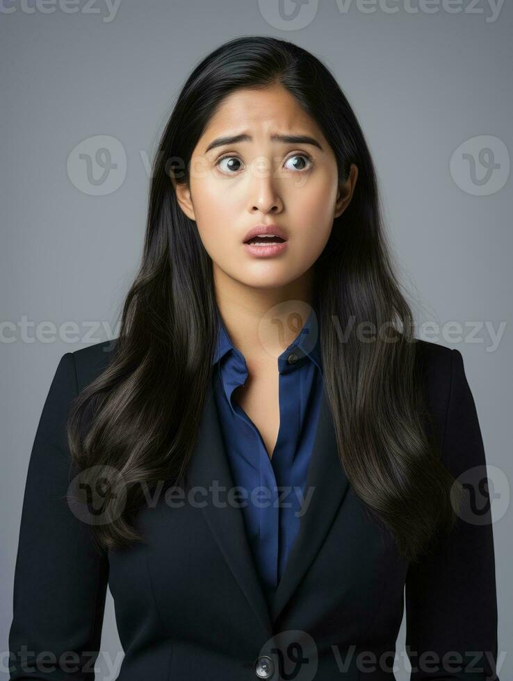 Young woman with Asian features who appears to be schocked AI Generative photo