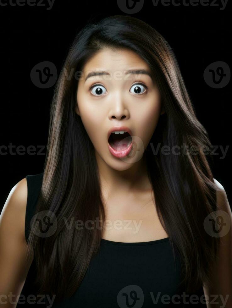 Young woman with Asian features who appears to be schocked AI Generative photo
