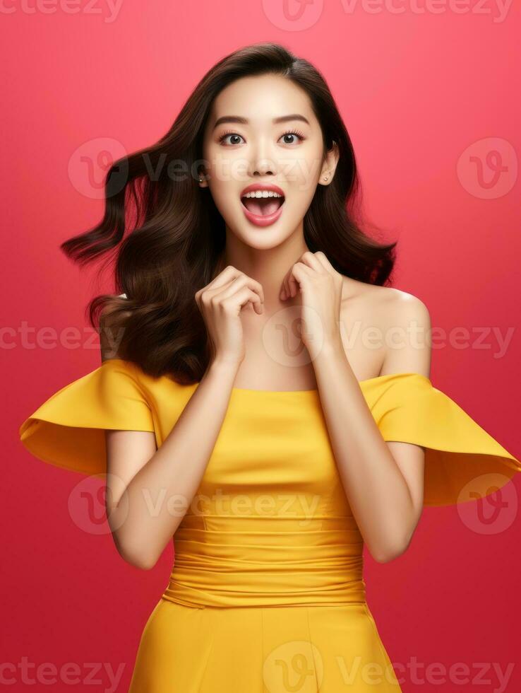 Young woman with Asian features who appears to be schocked AI Generative photo