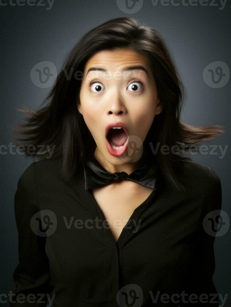 Young woman with Asian features who appears to be schocked AI Generative photo