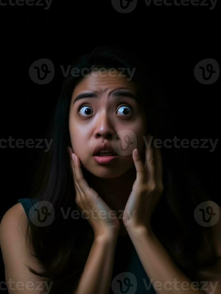 Young woman with Asian features who appears to be schocked AI Generative photo