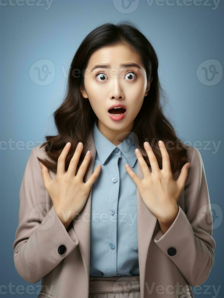 Young woman with Asian features who appears to be schocked AI Generative photo