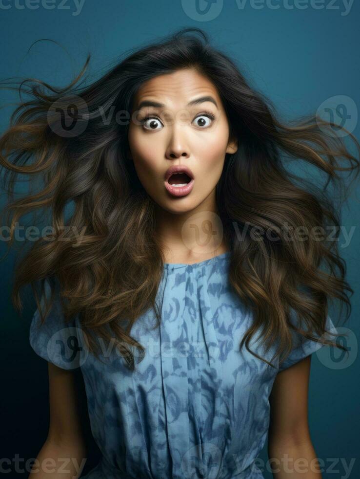 Young woman with Asian features who appears to be schocked AI Generative photo