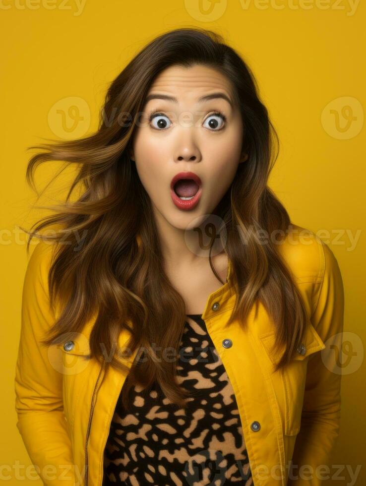 Young woman with Asian features who appears to be schocked AI Generative photo