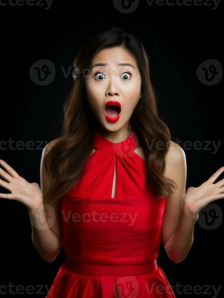 Young woman with Asian features who appears to be schocked AI Generative photo