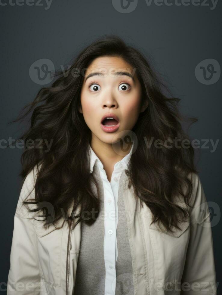 Young woman with Asian features who appears to be schocked AI Generative photo