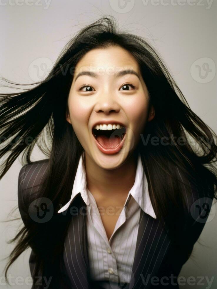 Young woman with Asian features who appears to be schocked AI Generative photo