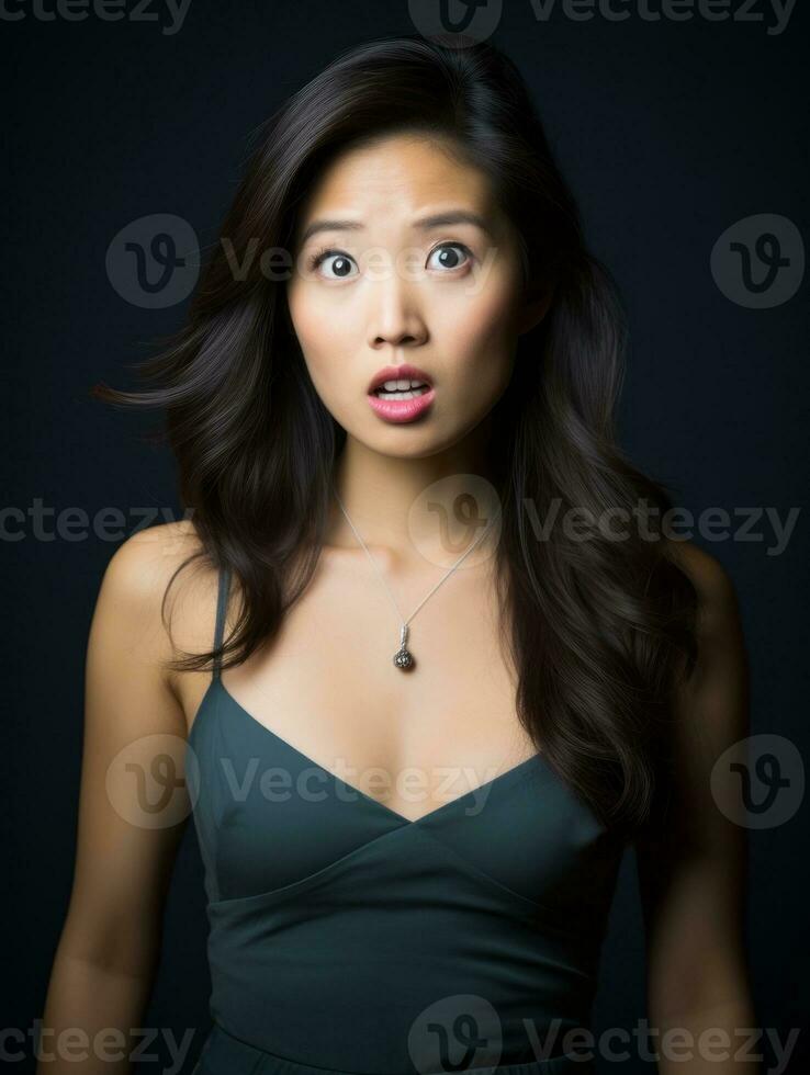 Young woman with Asian features who appears to be schocked AI Generative photo