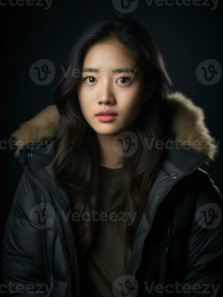Young woman with Asian features who appears to be schocked AI Generative photo