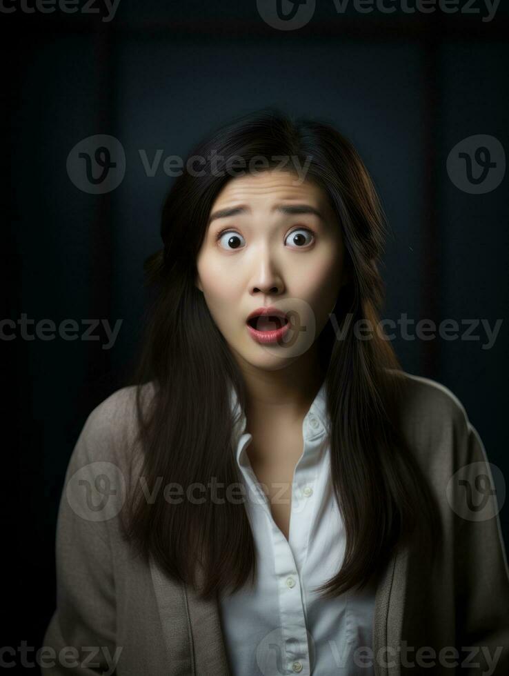 Young woman with Asian features who appears to be schocked AI Generative photo