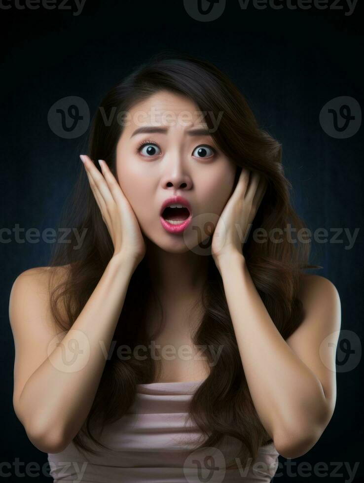 Young woman with Asian features who appears to be schocked AI Generative photo