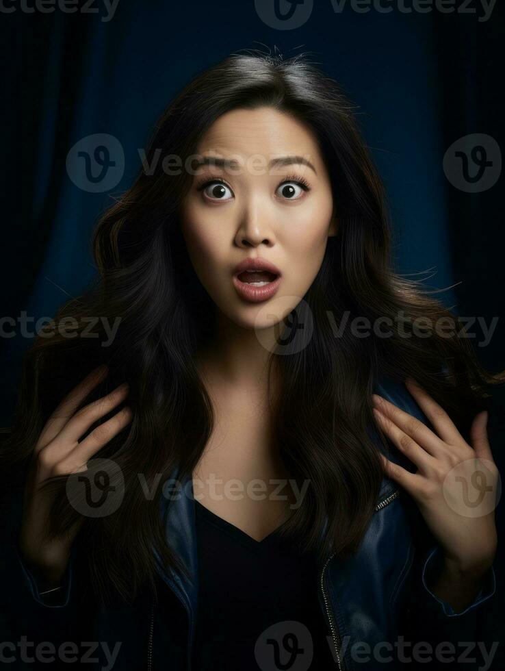 Young woman with Asian features who appears to be schocked AI Generative photo