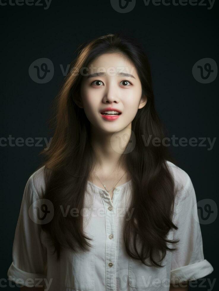 Young woman with Asian features who appears to be schocked AI Generative photo