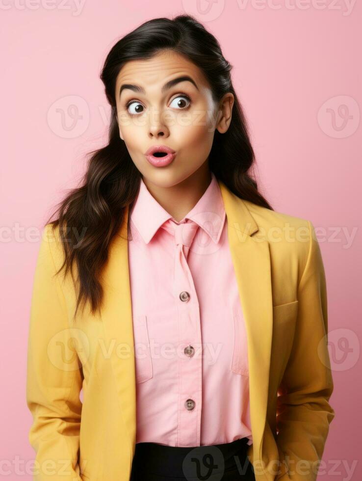 Young woman with Brazilian features who appears to be schocked AI Generative photo