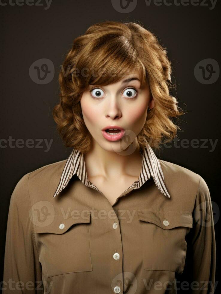 Young woman with Brazilian features who appears to be schocked AI Generative photo
