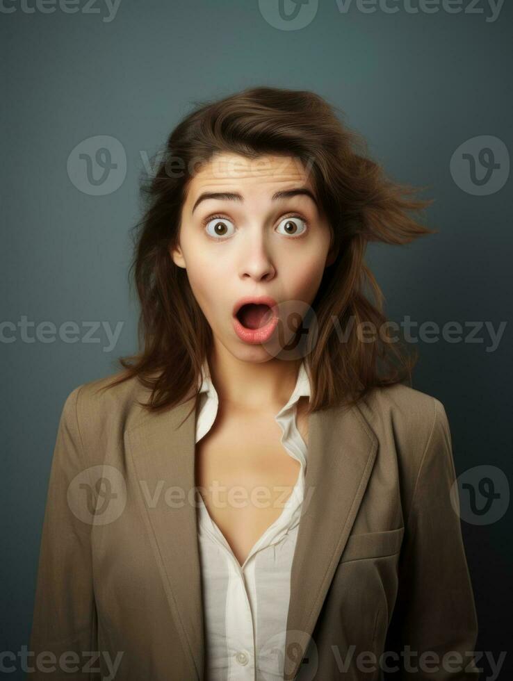 Young woman with Brazilian features who appears to be schocked AI Generative photo