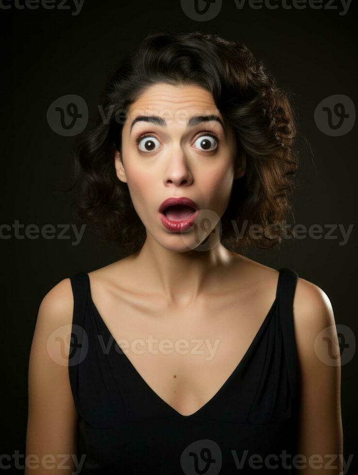 Young woman with Brazilian features who appears to be schocked AI Generative photo