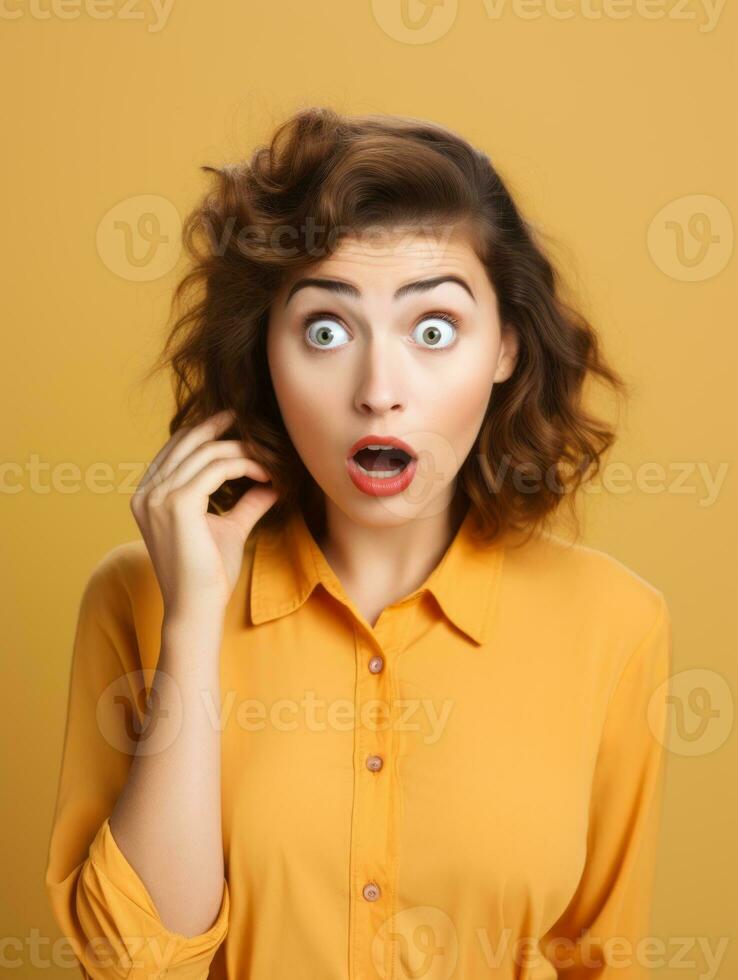 Young woman with Brazilian features who appears to be schocked AI Generative photo