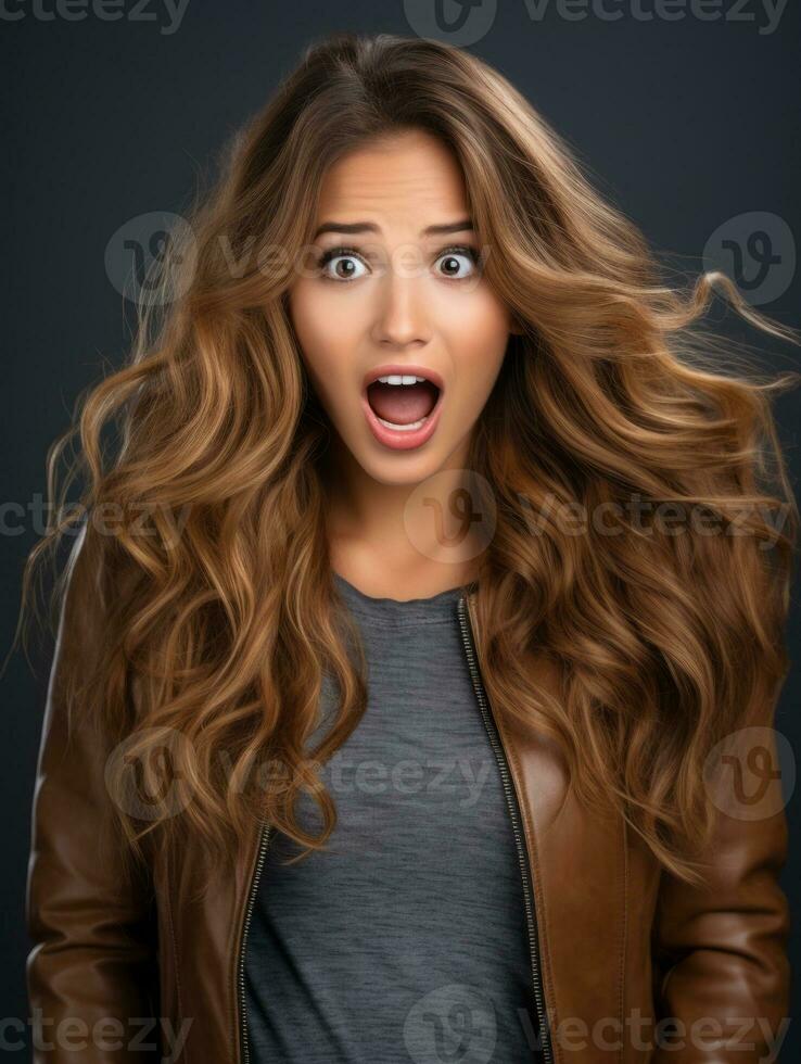 Young woman with Brazilian features who appears to be schocked AI Generative photo