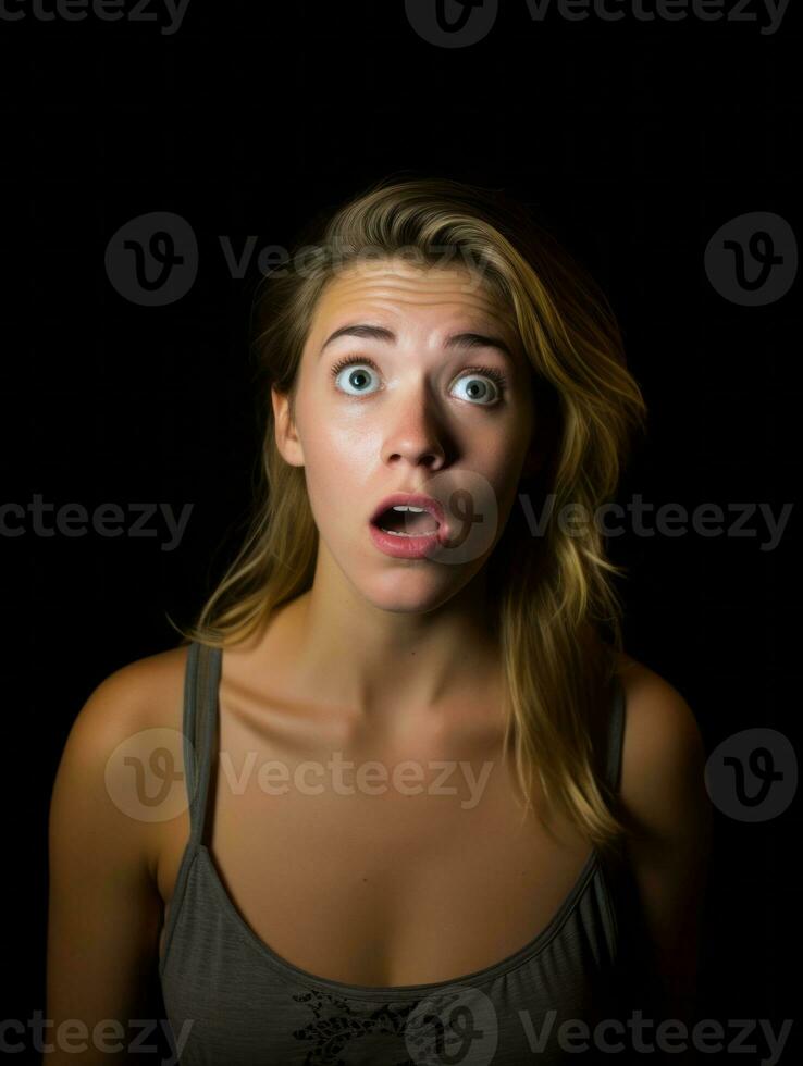 Young woman with Brazilian features who appears to be schocked AI Generative photo