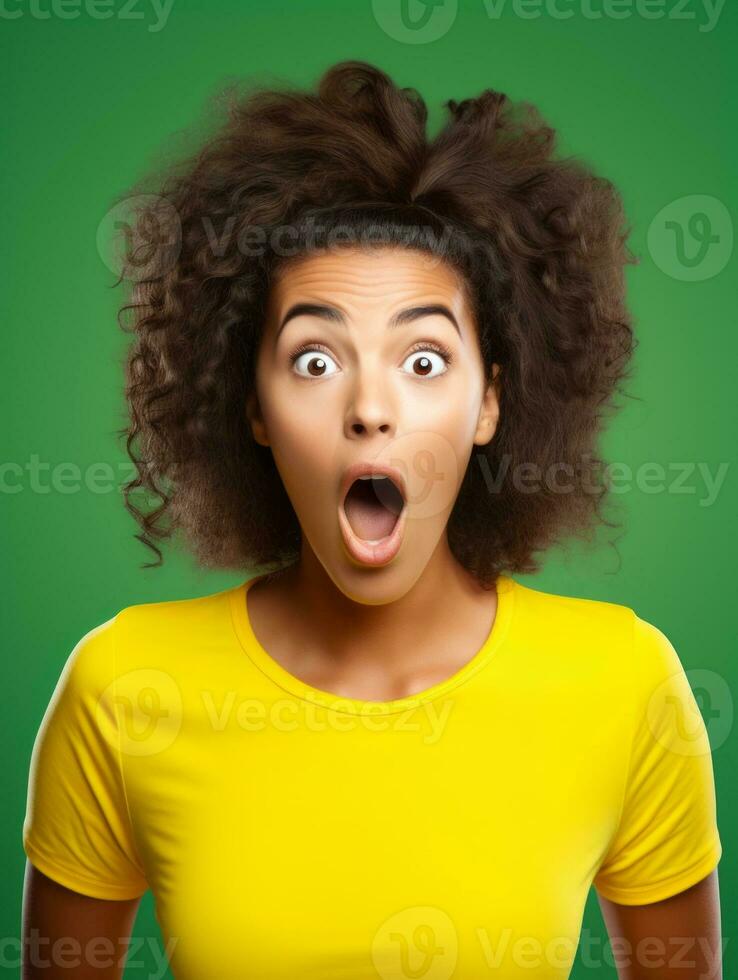 Young woman with Brazilian features who appears to be schocked AI Generative photo